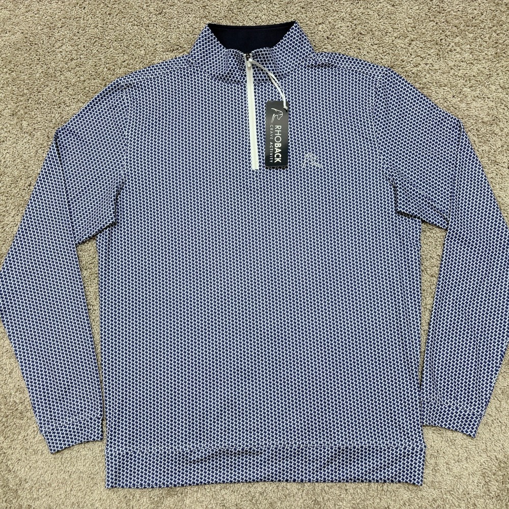 Rhoback 1/4 Q-Zip Performance Pullover Dont Mess Texas AOP Blue White Mens Small - Picture 2 of 16